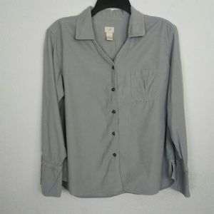 J.JILL Gray Corduroy Shirt Pinwale Lace Side Slits